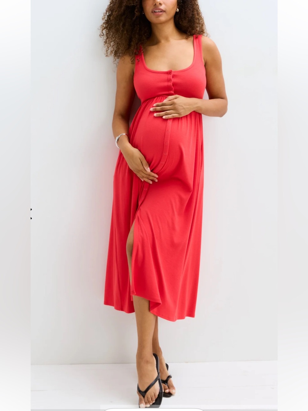 Hatch Maternity Coral Sleeveless Midi The Softest Rib Nursing Tank Dress 1 (S)
